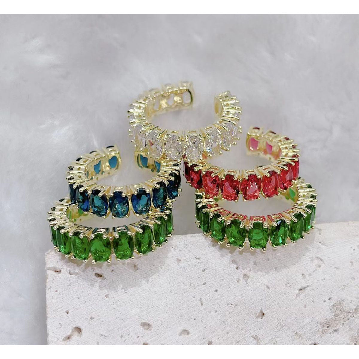 Green Baguette Eternity CZ Gold Free Size Adjustable Ring