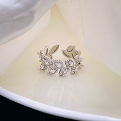 Floral Leaf Cubic Zirconia 18K Gold Anti Tarnish Open Back Ring Women