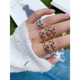 Cross Over Rainbow Multi Color 18K Gold Free Size Ring For Women