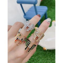 Copper Cubic Zirconia Silver Sky Scraper Baguette Adjustable Ring For Women