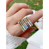 Abalone Multi Color Rectangle Mother Of Pearl 18K Gold Free Size Ring For Women