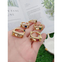 Square Smart Copper Cubic Zirconia 18K Gold Free Size Ring for Women