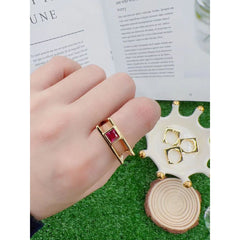 Square Smart Copper Cubic Zirconia 18K Gold Free Size Ring for Women