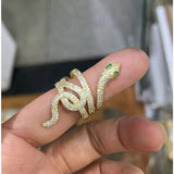 Twisted Snake Green Emerald Cubic Zirconia 18K Gold Free Size Ring for Women
