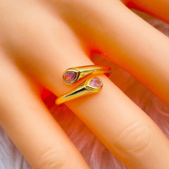 Blue Dual Pear Cubic Zirconia 18K Gold Free Size Ring For Women