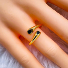 Blue Dual Pear Cubic Zirconia 18K Gold Free Size Ring For Women