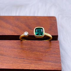 Cushion Cut Cubic Zirconia 18K Gold Anti Tarnish Copper Free Size Ring Women