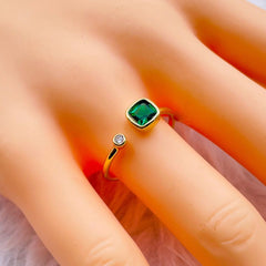 Cushion Cut Cubic Zirconia 18K Gold Anti Tarnish Copper Free Size Ring Women