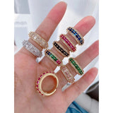 Rainbow Multi Color Baguette 18K Gold Open Back Free Size Ring for Women