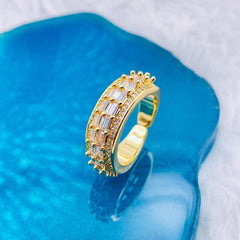 Baguette Cubic Zirconia Silver Copper Open Back Free Size Ring for Women