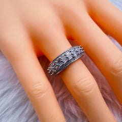 Baguette Cubic Zirconia Silver Copper Open Back Free Size Ring for Women
