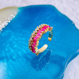 Ruby Red Cubic Zirconia Crystal Baguette Gold Adjustable Ring For Women