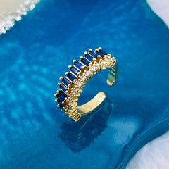 Ruby Red Cubic Zirconia Crystal Baguette Gold Adjustable Ring For Women