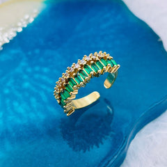 Ruby Red Cubic Zirconia Crystal Baguette Gold Adjustable Ring For Women