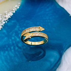 Wrap Around Arrow Cubic Zirconia Copper 18k Gold Free Size Ring for Women
