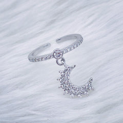 Crescent Charm Dangling Copper 18K Gold Free Size Ring for Women