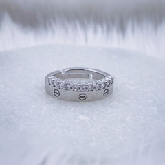 Screw Nail Copper Cubic Zirconia 18K Gold Open Back Ring for Women