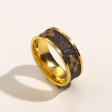 Brown Leather 18K Gold Stainless Steel Ring for Women