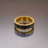 Black Enamel Clover flower 18K Gold Stainless Steel Band Ring for Women