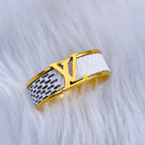 Printed 18K Gold White Stainless Steel Band Ring for Women