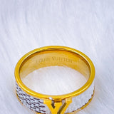 Printed 18K Gold White Stainless Steel Band Ring for Women