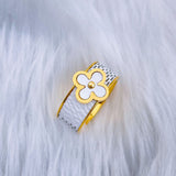 Clover Printed 18K Gold White Stainless Steel Band Ring for Women