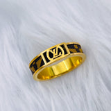 Printed Black Brown 18K Gold Stainless Steel Band Ring for Women