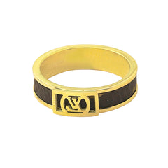 Printed Black Brown 18K Gold Stainless Steel Band Ring for Women