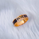 Printed Black Brown 18K Gold Rose Stainless Steel Band Ring for Women