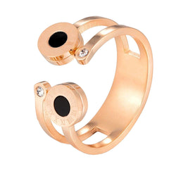 Roman Numbers Double Circle 18K Rose Gold Stainless Steel Ring for Women
