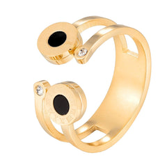 Roman Numbers Double Circle 18K Gold Stainless Steel Ring for Women
