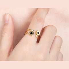 Roman Numbers Double Circle 18K Gold Stainless Steel Ring for Women