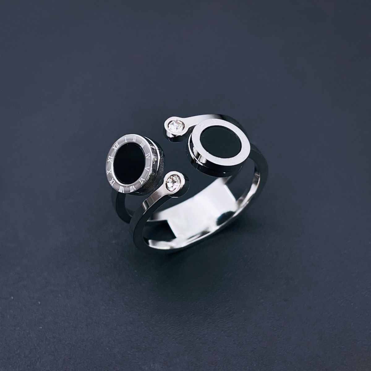 Roman Numbers Double Circle Silver Stainless Steel Ring for Women
