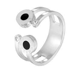 Roman Numbers Double Circle Silver Stainless Steel Ring for Women