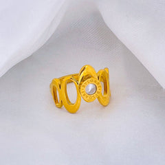Roman Numbers Mother of Pearl 18K Gold Stainless Steel Ring for Women