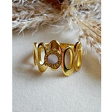 Roman Numbers Mother of Pearl 18K Gold Stainless Steel Ring for Women