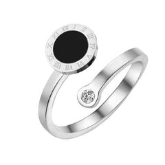 Roman Numbers Circle Black Silver Cubic zirconia Stainless Steel Ring for Women