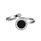 Roman Numbers Circle Black Silver Cubic zirconia Stainless Steel Ring for Women