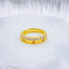 Screw Nail Copper Cubic Zirconia 18K Gold Open Back Ring for Women