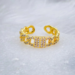 Studded Curb 18K Gold Copper Open Back Free Size Ring for Women