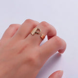 A Initial Letter Alphabet Name Hollow Chunky 18K Gold Adjustable Free Size Ring for Women