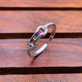 Rainbow Multi Color Baguette Cubic Zironia 18K Gold Open Back Ring for Women