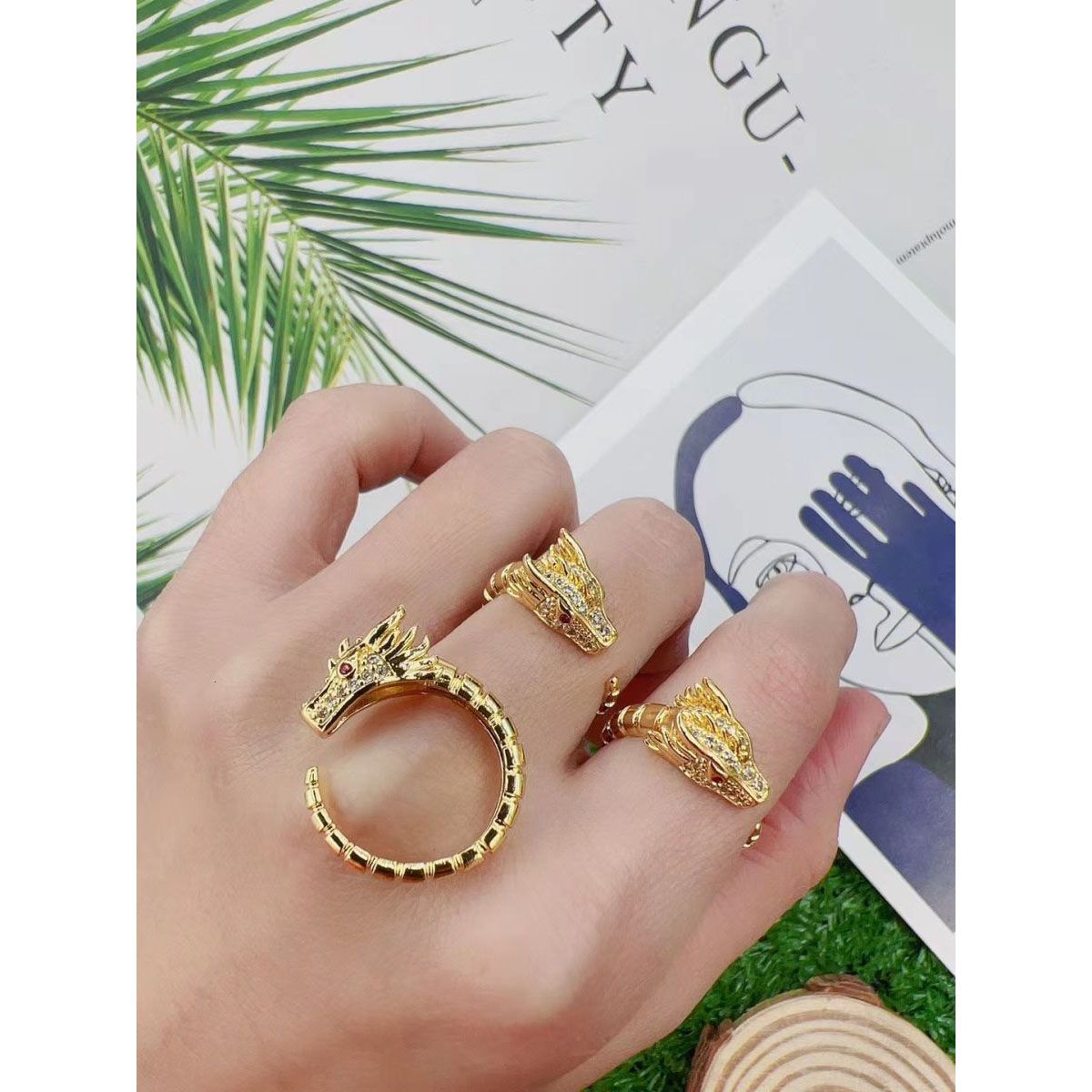 Dragon Cubic Zirconia 18K Gold Copper Open Back Ring for Women