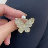 Butterfly Pearl Cubic zirconia 18K Gold Copper Free Size Ring for Women