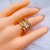 Belt Buckle Cubic Zirconia 18K Gold Copper Open Back Ring for Women