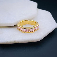 Ruby Pink Baguette Invisible Set 18K Gold Anti Tarnish Open Back Ring for Women