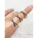 Criss Cross Over Blue Zircon 18K Gold Copper Free Size Ring for Women