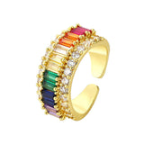 Rainbow Baguette Cubic Zirconia 18K Gold Open Back Ring for Women