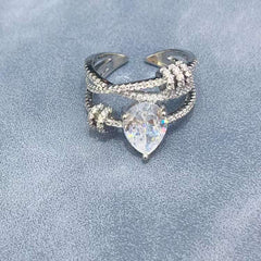 Fancy Pear Zircon Silver Anti Tarnish Free Size Ring for Women