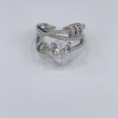 Fancy Pear Zircon Silver Anti Tarnish Free Size Ring for Women